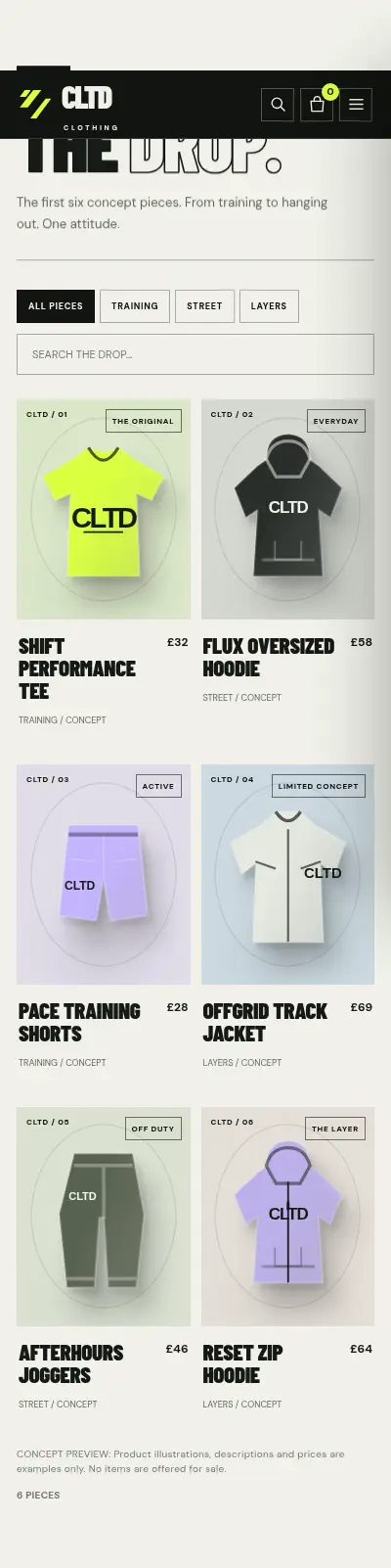CLTD Clothing — The Drop / mobile