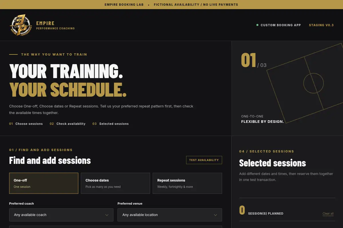 Empire booking system interface