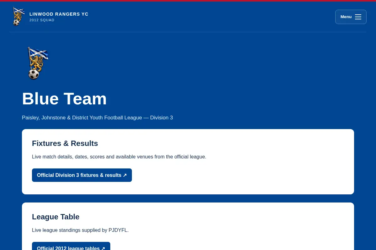 Linwood Rangers YC 2012 — Blue Team / fixtures